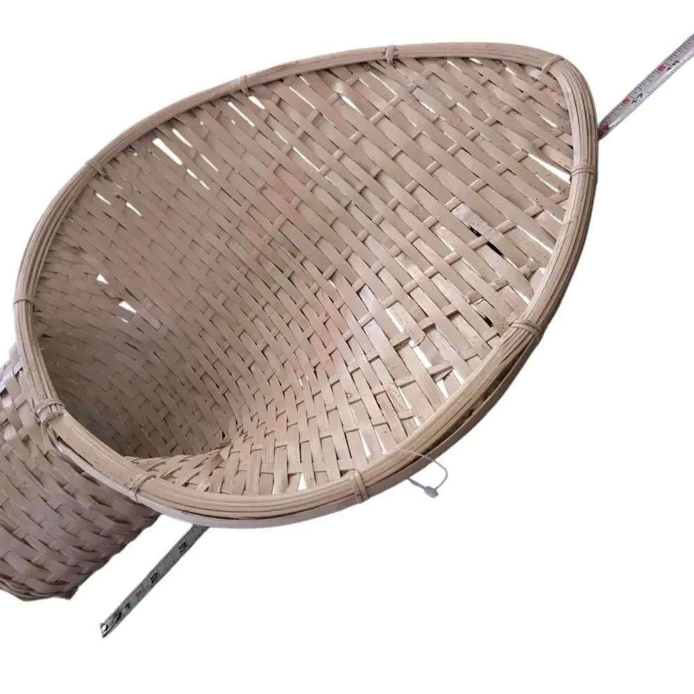 Vintage Spade Fan Back Rattan Wicker Basket Hanging Planter MCM Decor
